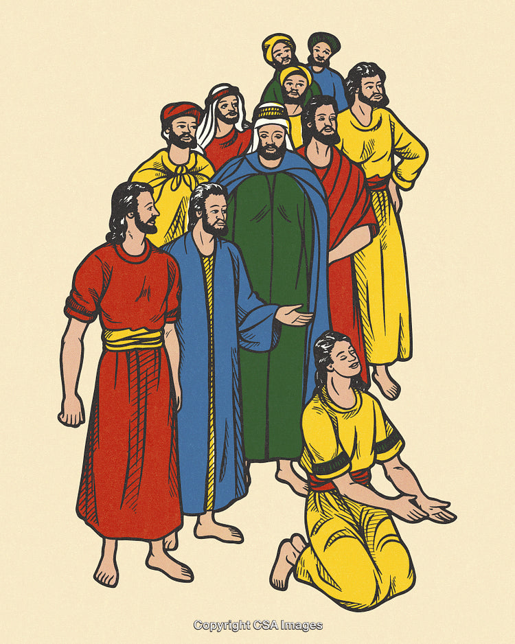 Illustrated Group of People Engaging in a Historical Interaction