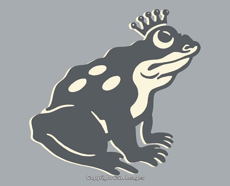 Stylized Artwork of a Frog with Crown in Monochromatic Tones