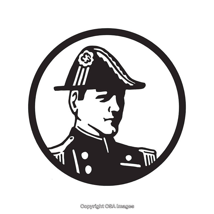 Black And White Line Art Illustration of a Historically Styled Figure