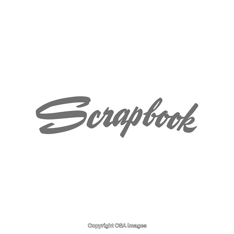 Grey Script Text Displaying the Word Scrapbook on a White Background