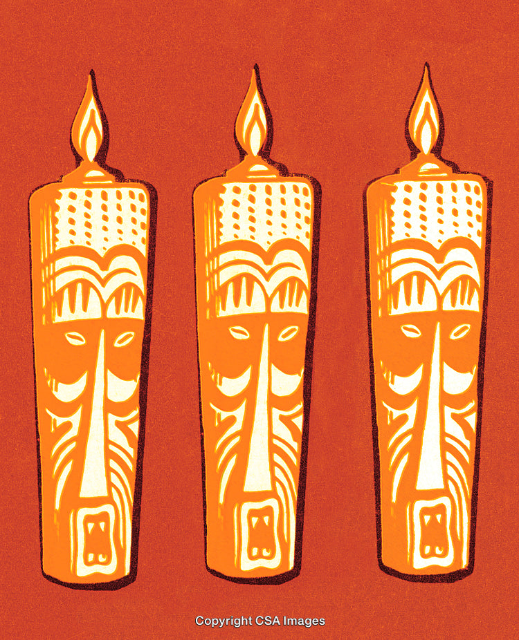 Tribal Artwork Depicting Three Symbolic Candles Illustrating Traditional Cultural Imagery