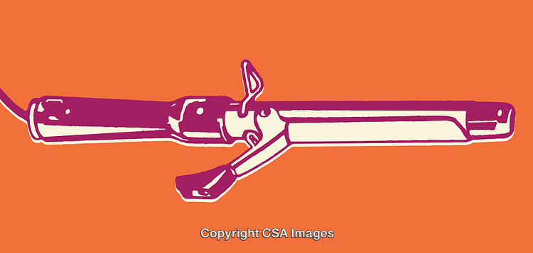 Colorful Pop Art Style Curling Iron Illustration on Orange Background