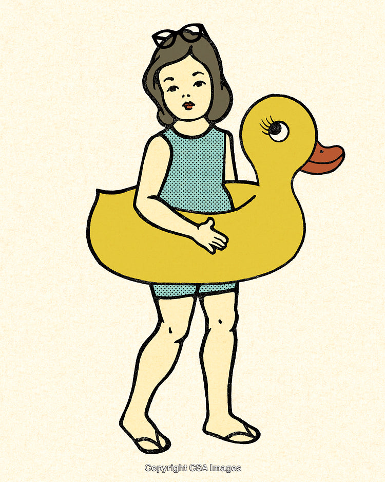 Retro Illustration of a Girl With a Duck Float Ring