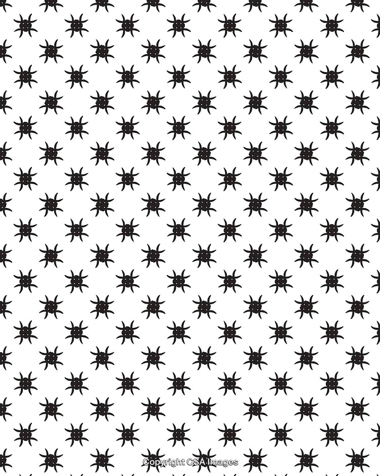 Seamless Black and White Pattern of Abstract Sun Shapes on White