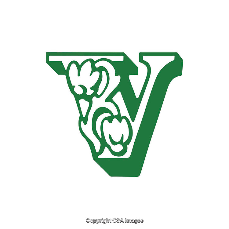 Elegant Green Floral Letter V Design Element