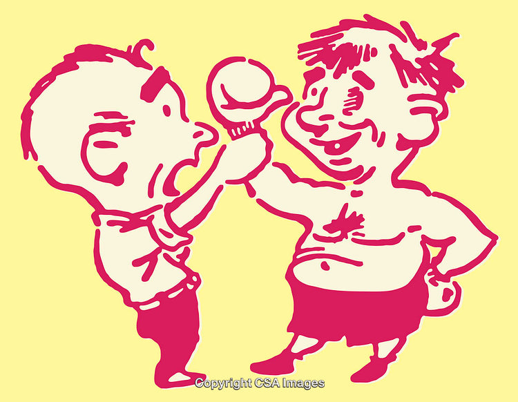 Playful Cartoon Characters Sharing a Laugh in Colorful Line Art Style