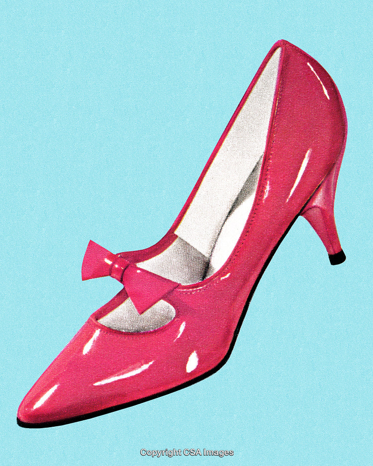 Stylized Pink Heel Shoe with Bow on Blue Background