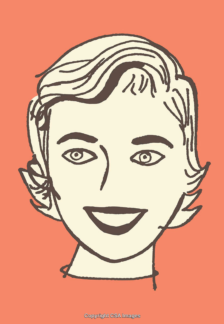 Colorful Line Art Illustration of a Smiling Face on an Orange Background