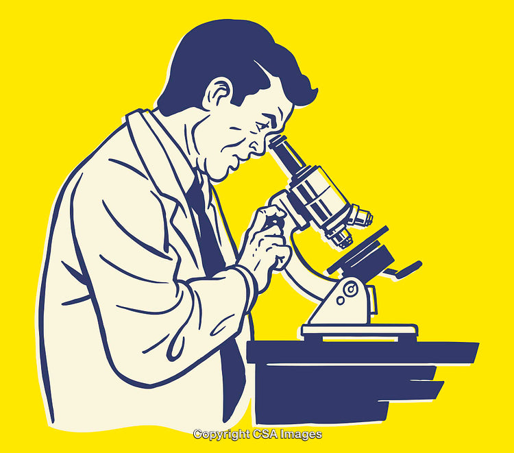 Scientist Using Microscope for Laboratory Research in Color Line Art Illustration
