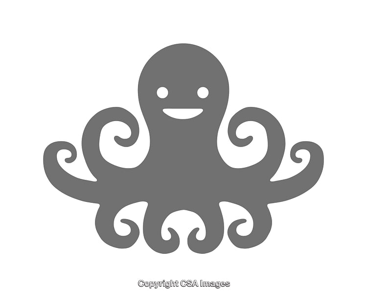 Gray Octopus Icon With Curved Tentacles and Smiling Expression