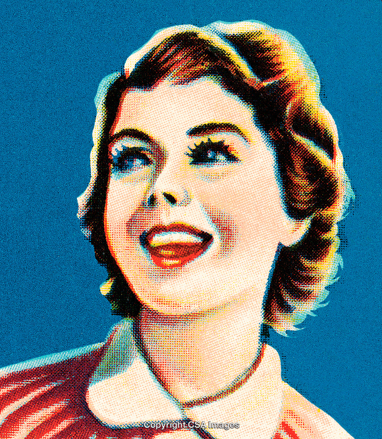 Bright Retro Pop Art Illustration of a Smiling Young Woman