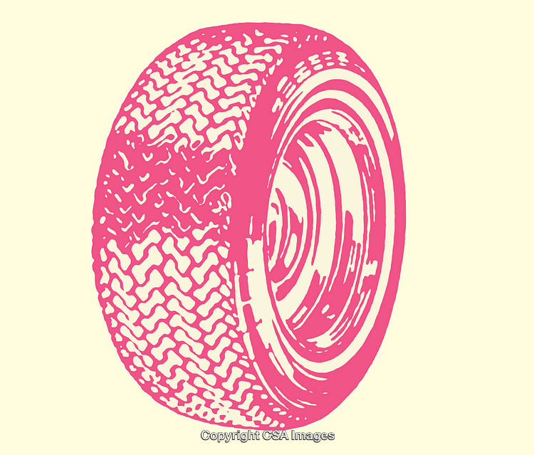 Pink Line Art Illustration of a Tire on Light Background