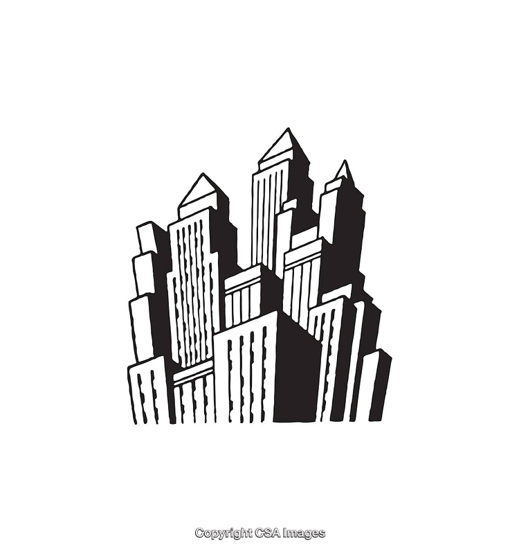 Black and White Line Art Illustration of Modern Skyscrapers