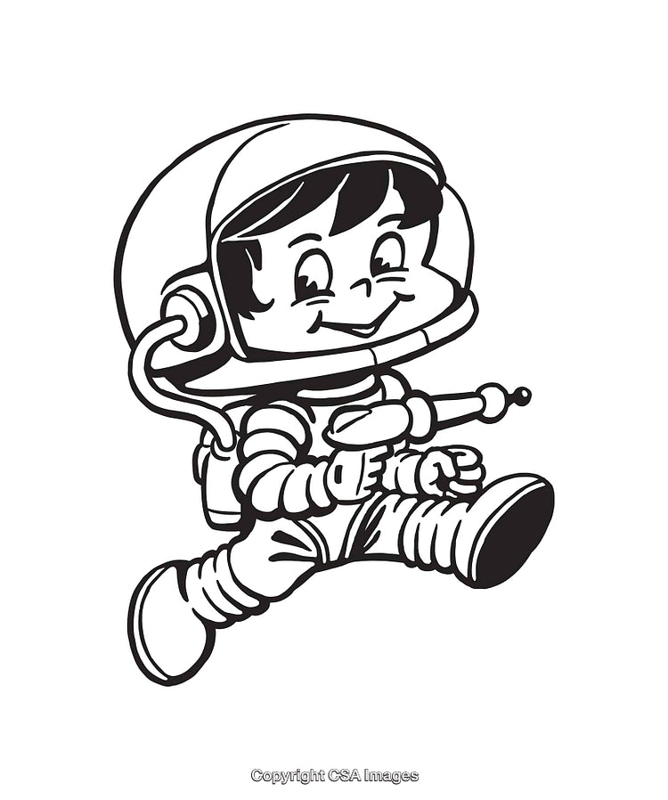 Cartoon Astronaut Kid in Space Suit with Futuristic Ray Gun