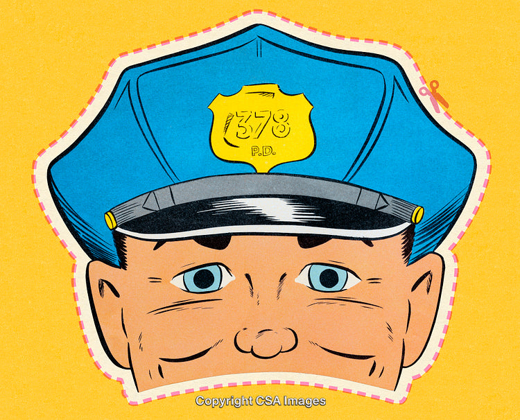 Retro Cartoon Police Officer Mask with a Cut-Out Design