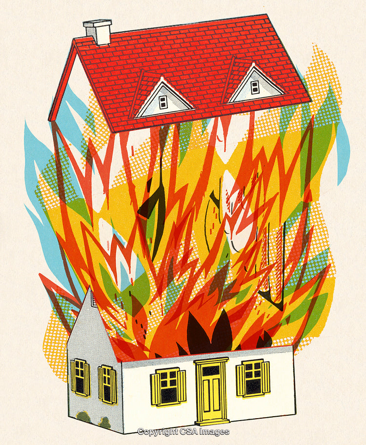 Abstract Artistic Illustration of a House Devoured by Intense Flames
