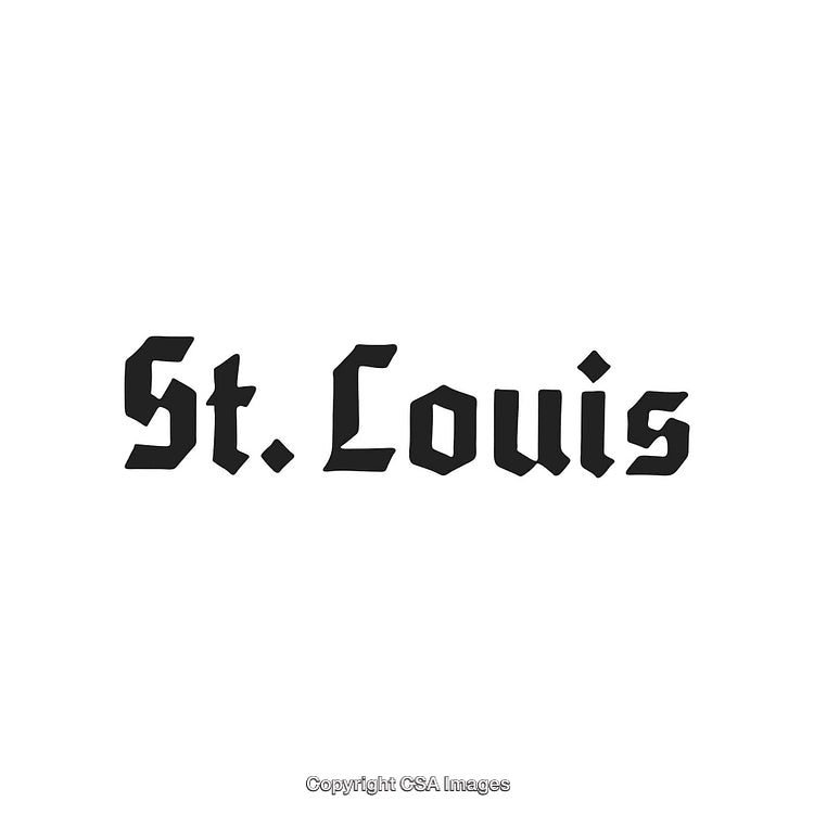St. Louis Text Graphic in Vintage Gothic Font on White Background
