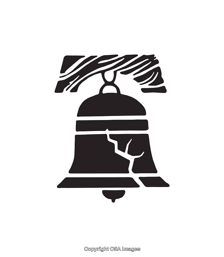 Minimalist Icon of a Cracked Liberty Bell in Black and White