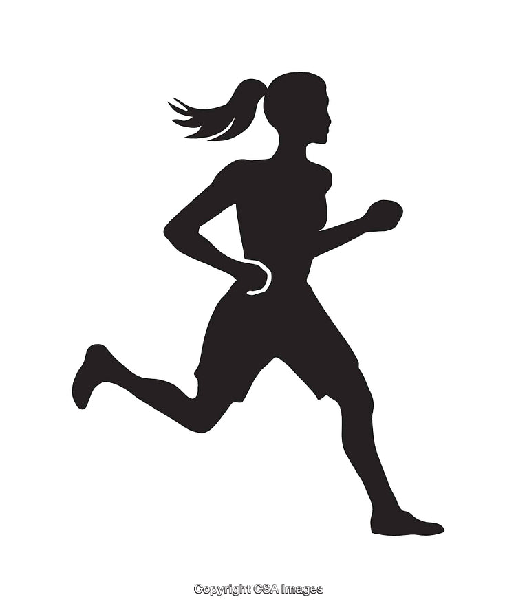 Silhouette of a Woman Running in Black and White Line Art