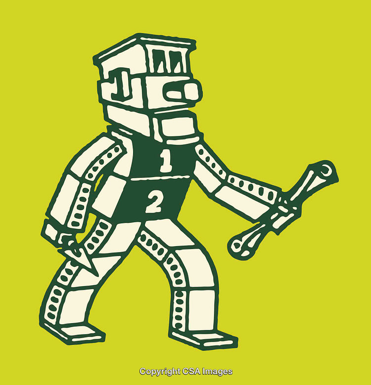 Retro Style Robot Illustration with Bold Green and White Colors