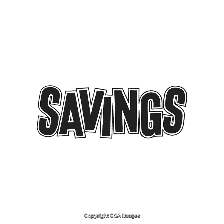 Savings Text Ornament in Bold Black and White Lettering Design