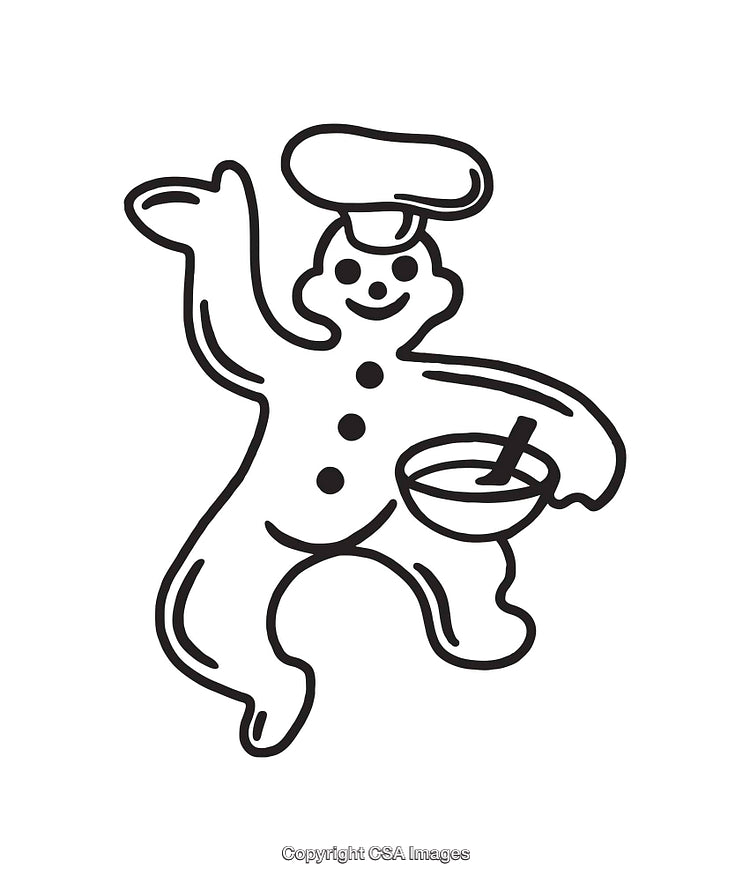 Black And White Line Art Illustration of a Happy Chef Cartoon Character