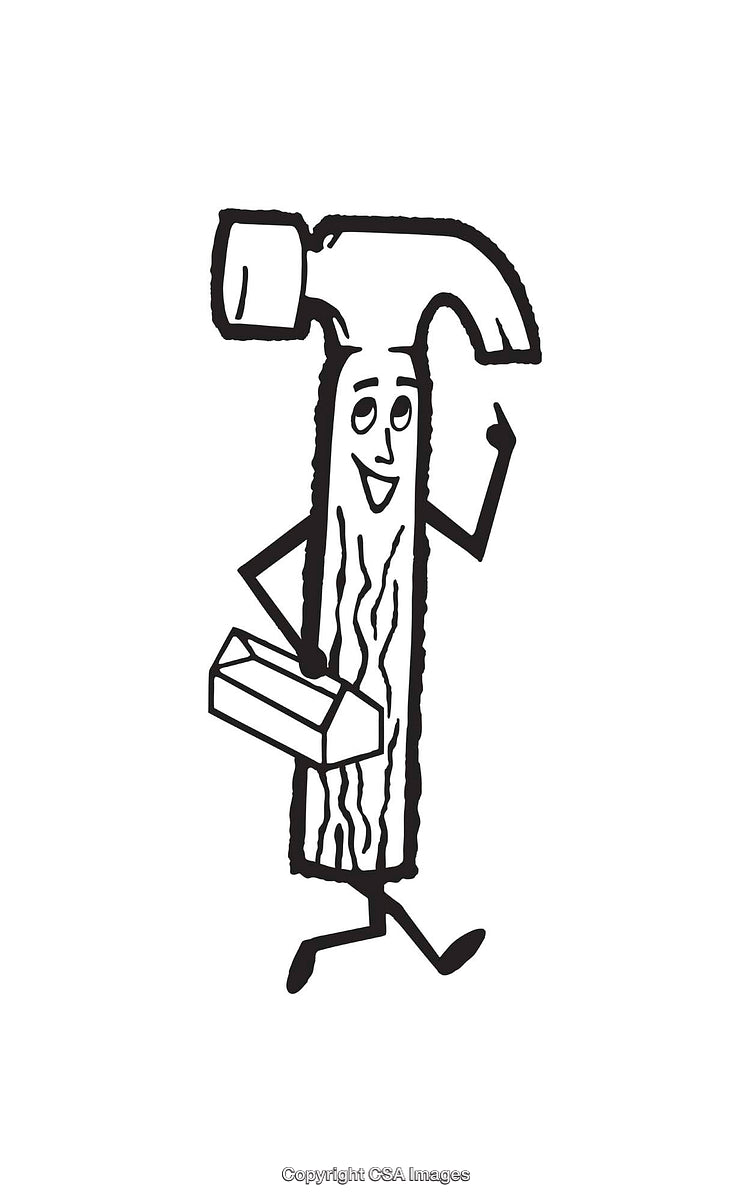 Illustration of a Cheerful Hammer Character Holding a Toolbox