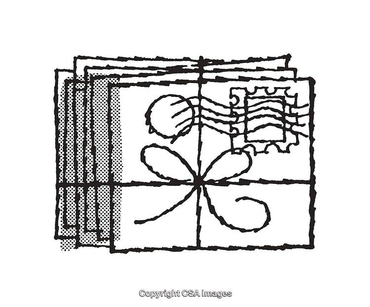 Vintage Line Art Illustrations of Letter and Postage Stamp