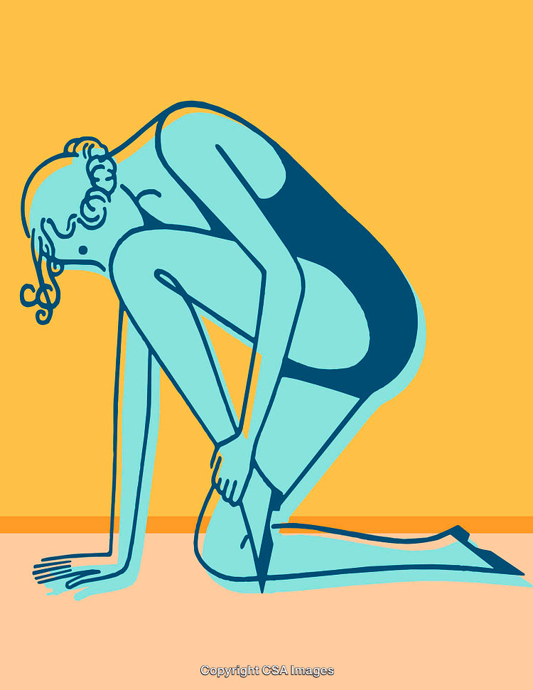 Minimalist Illustration of a Person in a Contemplative Pose on Colorful Background