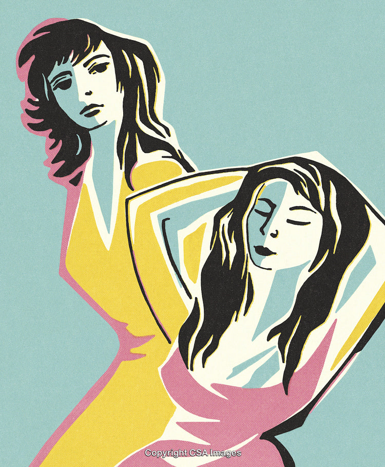 Colorful Artistic Illustration Featuring Two Women in Stylized Artwork