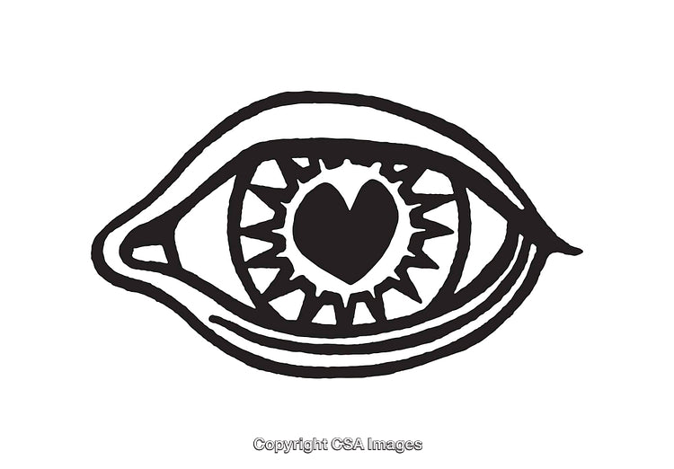 Black and White Eye Illustration with Heart Symbol Centerpiece