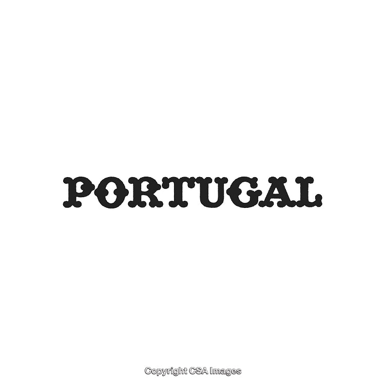 Portugal Text in Decorative Western Font Style, Black Letters on White Background