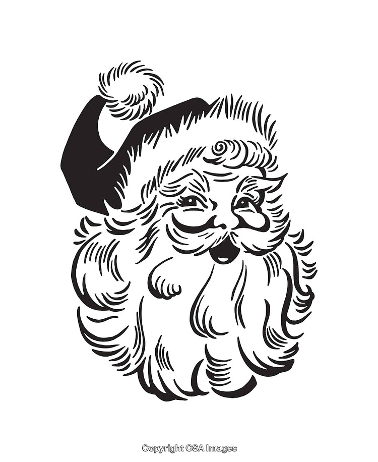 Classic Black and White Santa Claus Line Art Illustration