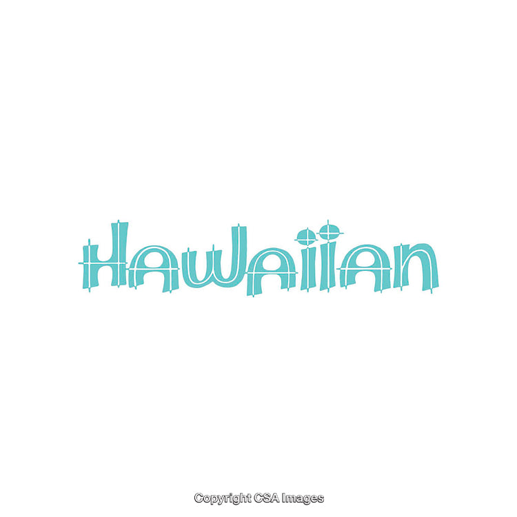 Hawaiian Themed Typography in Artistic Teal Isolated on White Background