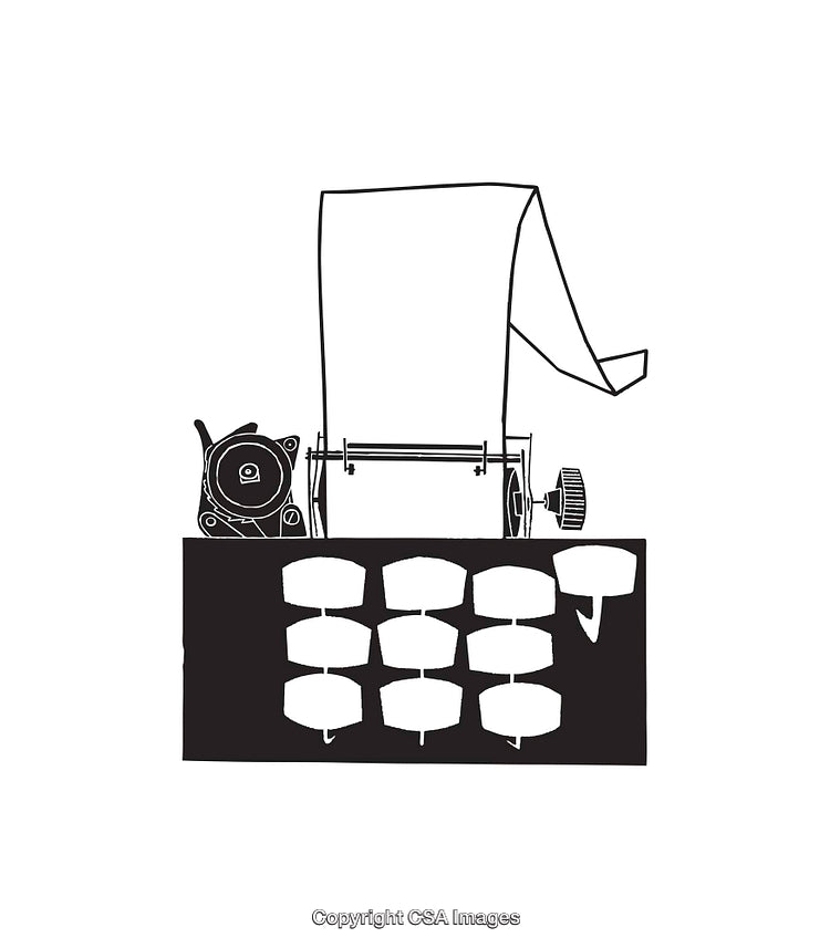 Vintage Mechanical Typewriter Line Art Illustration in Classic Monochrome Style