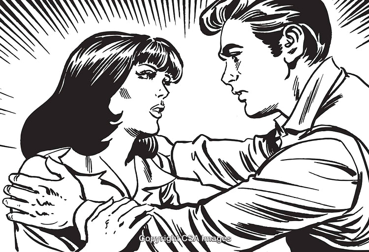 Dramatic Pop Art Style Illustration of Couple Engaged in Conversation