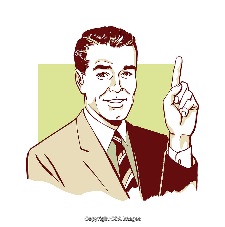 Retro Styled Illustration of Man Gesturing With Index Finger Raised