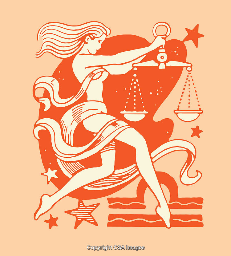 Vintage Zodiac Libra Illustration with Scales and Detailed Line Art