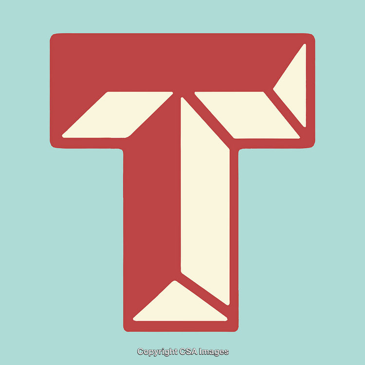 Abstract Geometric Letter T Design with Red and Cream Colors