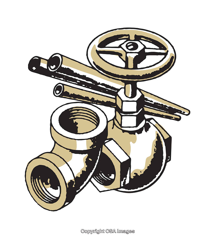 Detailed Illustration of Brass Plumbing Valve and Pipe Components