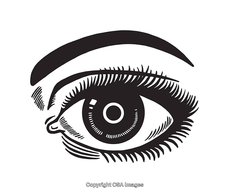 Detailed Black and White Illustration of a Stylized Human Eye