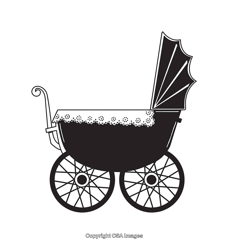 Vintage-Inspired Black And White Baby Carriage Illustration
