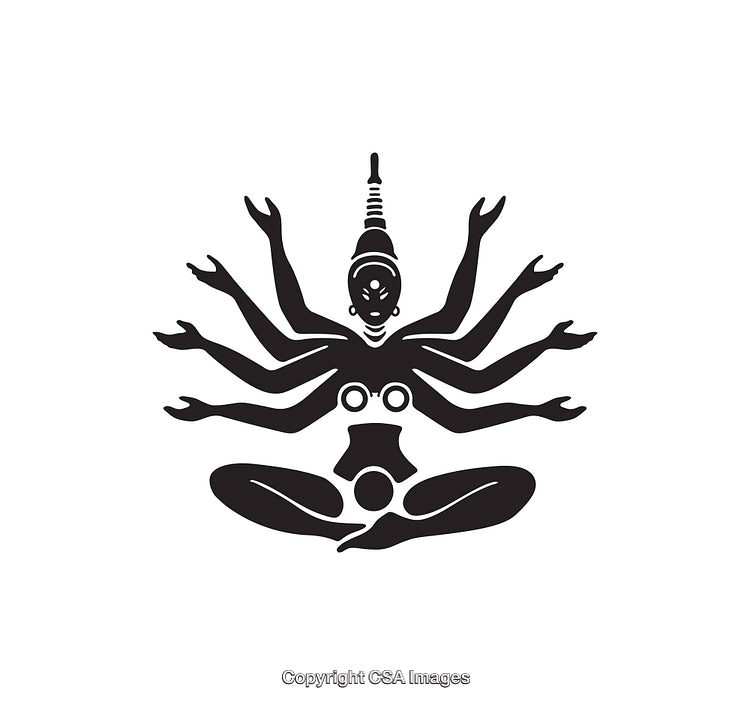 Intricate Black and White Yoga-Themed Mandala with Symbolic Motif