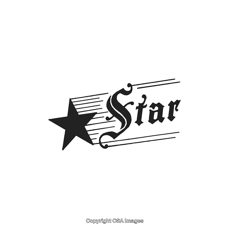 Vintage Styled Star With Ornamented Lettering and Motion Lines