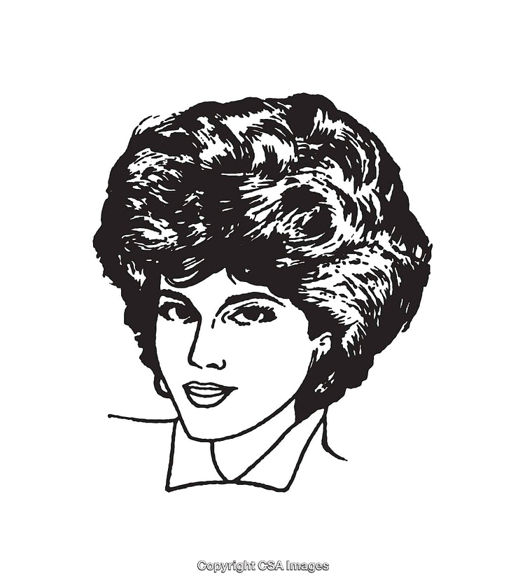Retro Line Art Portrait of Woman with Styled Hair