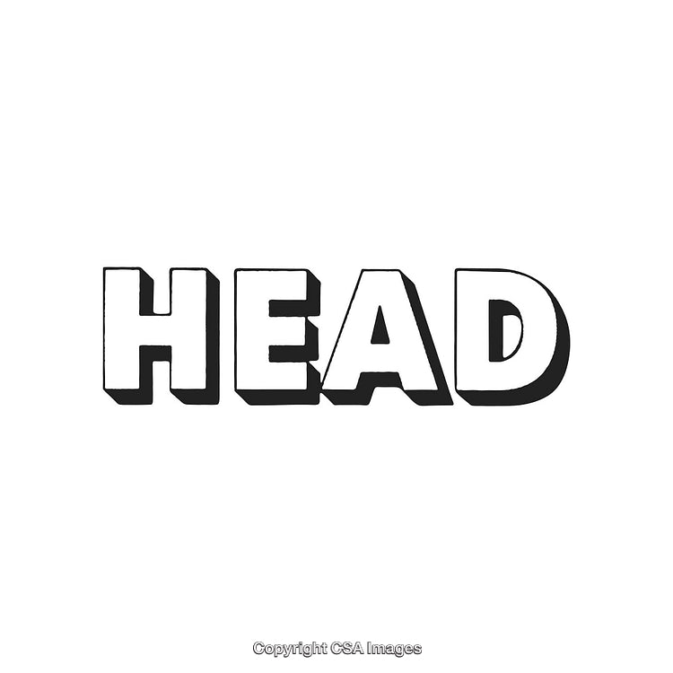 Bold 3D Text Representation of the Word Head in Monochrome Style