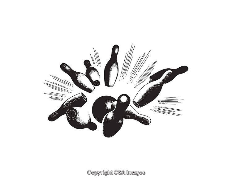 Dynamic Black And White Line Art of Bowling Scene