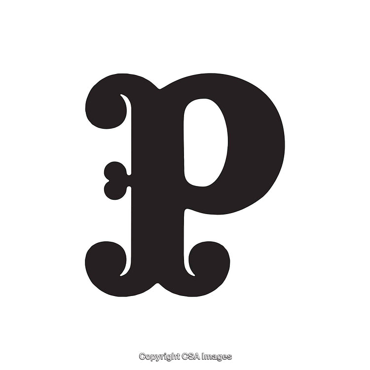 Stylized Blackletter Rendition of the Letter P on White Background