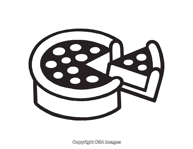 Black And White Line Art Illustration of a Sliced Pizza