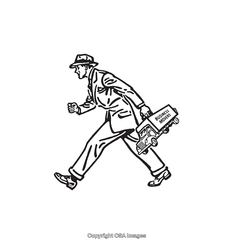 Vintage Line Art of a Person Carrying a Vehicle